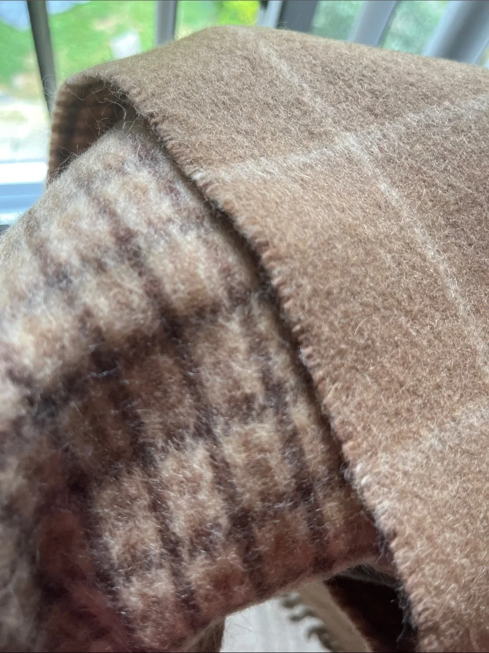 Polo by Ralph Lauren Tan and Brown Plaid Wool Scarf with Fringe